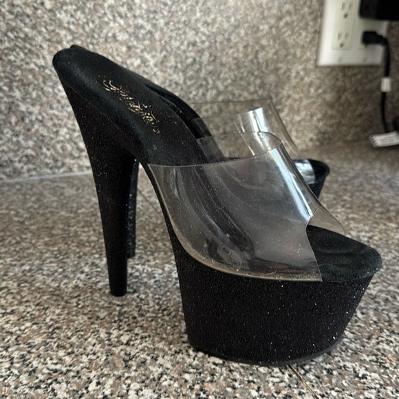 7 inch black sparkle Pleaser heels - Picture 2 of 6